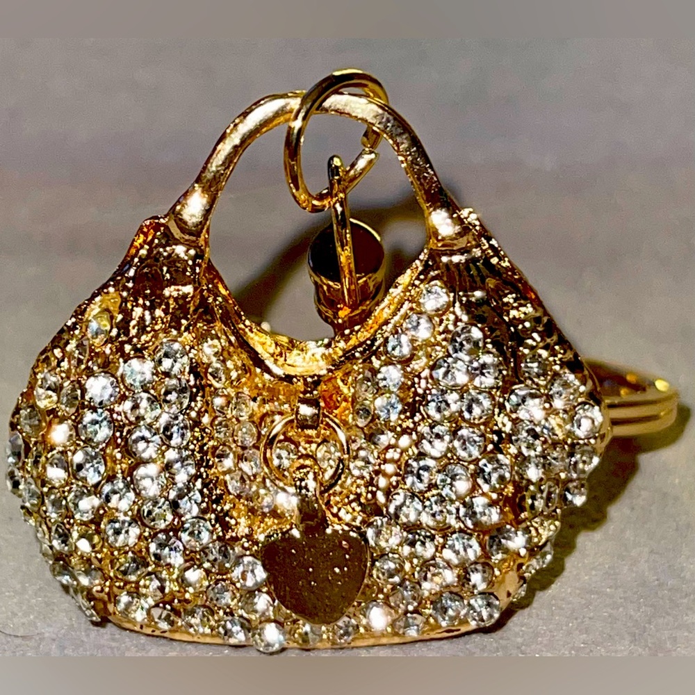 Gold Tone Rhinestone Purse Bag Charm/Keychain. NIP
